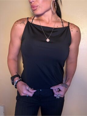Express Black Satin Cowl Neck Camisole